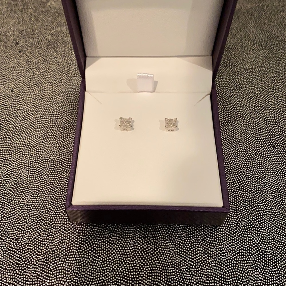 Diamond earrings. Sterling silver. Never worn